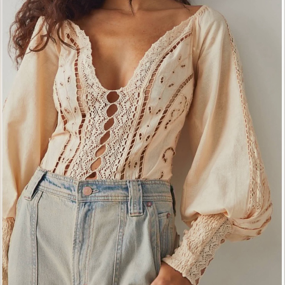 🌻NWOT Free People Regina Crochet Long Sleeve Bodysuit